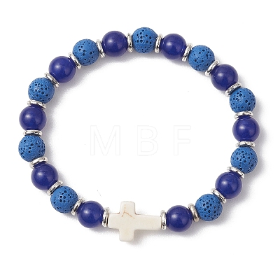 Natural Lava Rock & Malaysia Jade Round Beaded Stretch Bracelets BJEW-JB13452-1