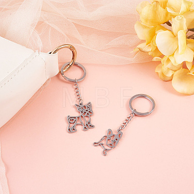 2Pcs 2 Styles 201 Stainless Steel Keychains KEYC-TAD0001-15B-1