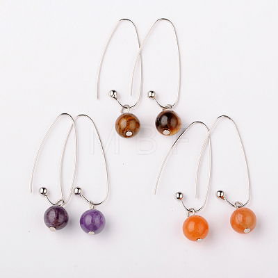 Natural Gemstone Round Bead Earrings X-EJEW-JE01150-1