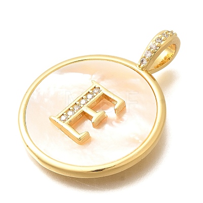 Rack Plating Brass Micro Pave Clear Cubic Zirconia Pendants with Shell KK-M309-42G-E-1