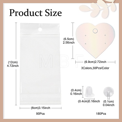 90Pcs 3 Colors Heart Shaped 4-Hole Paper Jewelry Display Cards for Earring CDIS-FS0001-29-1