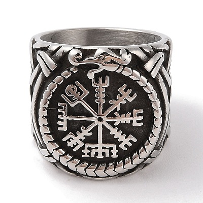 Viking 304 Stainless Steel Vegvisir Wide Finger Rings for Mens RJEW-U005-18A-05-1