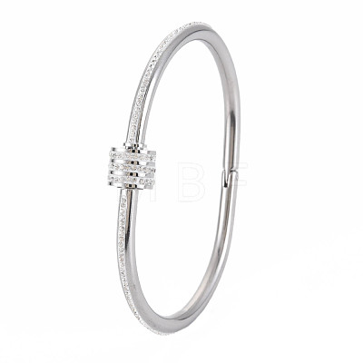 Stainless Steel Bangle with Crystal Rhinestone Column Screw Shackle for Women BJEW-N017-026P-1