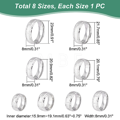 DICOSMETIC 8Pcs 8 Size 201 Stainless Steel Grooved Finger Ring for Men Women RJEW-DC0001-11-1