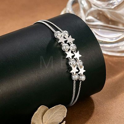 Brass Star Grooved Round Beaded 2-strand Bracelets for Women WGD7A06-02-1