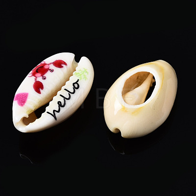 Printed Natural Cowrie Shell Beads SSHEL-N032-32-1