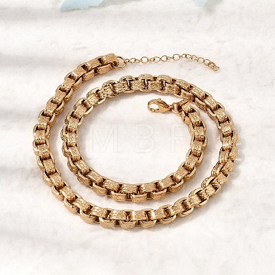 7MM 304 Stainless Steel Textured Box Chain Necklaces NJEW-P358-01G-1