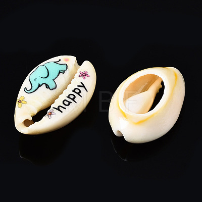Printed Natural Cowrie Shell Beads SSHEL-N032-29-1