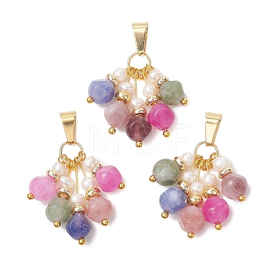 Natural Multicolor Tourmaline and Pearl Pendants PALLOY-JF05740-1