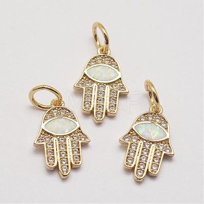 Brass Cubic Zirconia Charms ZIRC-P036-14-G01-RS-1