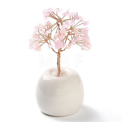 Natural Rose Quartz Chips Tree of Life Decorations DJEW-C016-02L-1