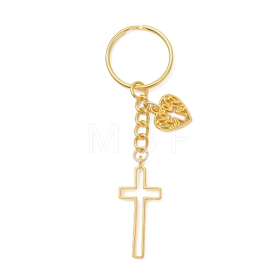 Cross with Heart Alloy Keychains KEYC-JKC01456-1