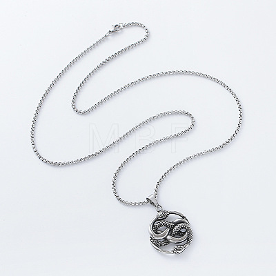 Vintage Gothic 304 Stainless Steel Intertwined Double Snake Pendant Box Chain Necklaces for Men HY8328-1