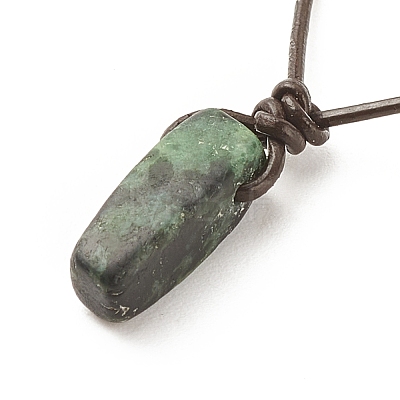 Natural Ruby in Zoisite Nugget Pendant Necklace with Cowhide Leather Cord NJEW-JN03882-05-1