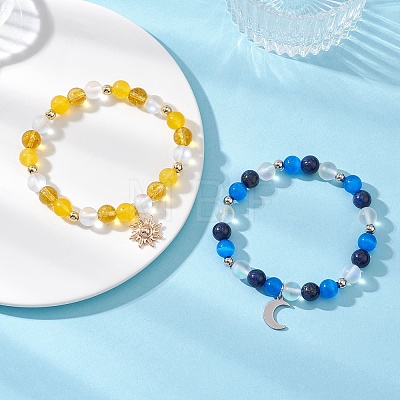 2Pcs 304 Stainless Steel & Brass Charm Bracelets BJEW-TA00694-1