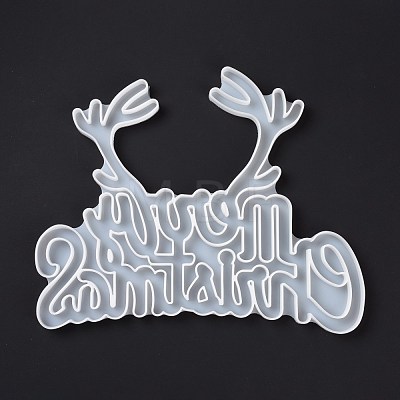 Antler & Word Merry Christmas Dispaly Decoration Silicone Molds DIY-K051-09-1