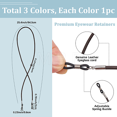3Pcs 3 Colors Cowhide Neck Strap for Eyeglasses AJEW-CL0004-77-1