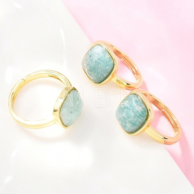 Natural Amazonite Finger Rings with Brass Findings G-H353-04G-03-1