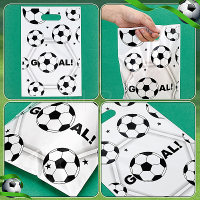 100Pcs Football Print Plastic Gift Bags with Die Cut Hole Handle ABAG-WH0045-101B-1