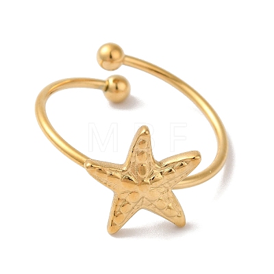 Ion Plating (IP) 304 Stainless Steel Starfish Open Cuff Rings for Women RJEW-M167-08A-G-1