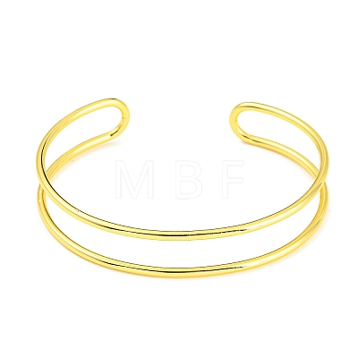 Rack Plating Brass Double Lines Cuff Bangles for Women BJEW-M304-01G-1