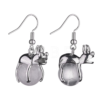 Natural Quartz Crystal Frog Dangle Earrings EJEW-A092-13P-01-1