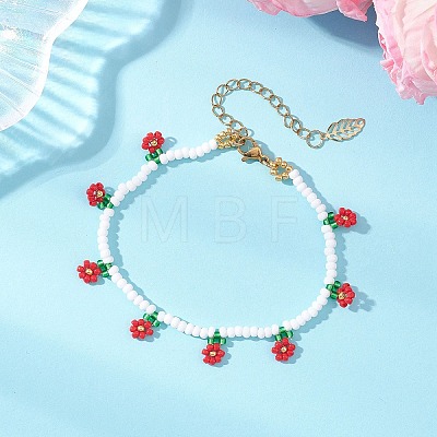 Floral Glass Seed Bead Charm Bracelets for Women BJEW-MZ00306-03-1