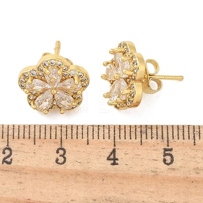 Rack Plating Brass Micro Pave Clear Cubic Zirconia Stud Earrings EJEW-H149-01G-1