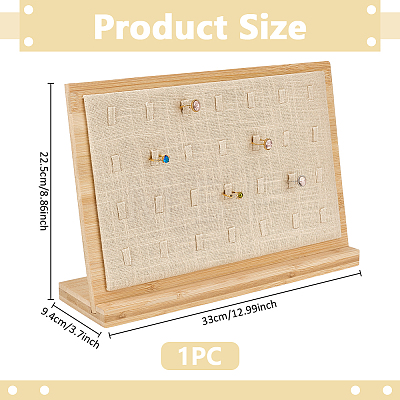 28-Slot Wooden Slant Back Jewelry Ring Organizer Display Stands with Linen Cloth Mat ODIS-WH0043-266-1