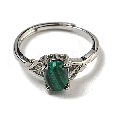 Oval Natural Malachite Adjustable Rings RJEW-Q818-01P-07A-1