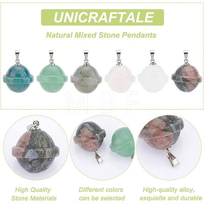 Unicraftale 6Pcs 6 Styles Natural Mixed Stone Pendants FIND-UN0001-38-1