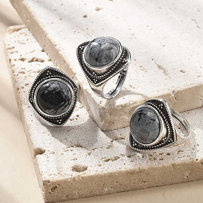 Natural Snowflake Obsidian Adjustable Rings G-P560-03AS-02-1