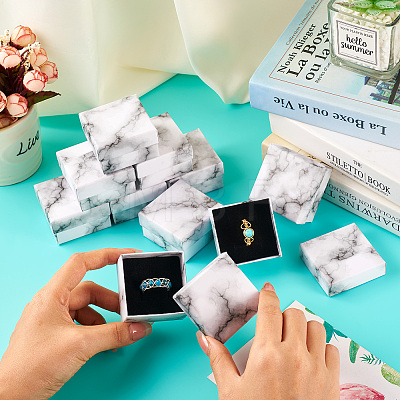 Square Marble Texture Cardboard Jewelry Ring Boxes LS-CON-TAC0009-05A-1