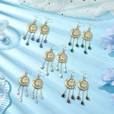 Mixed Gemstone Chip & Alloy Dangle Earrings EJEW-JE05885-1