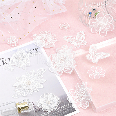 12Pcs 12 Style Flower/Butterfly Polyester Embroidery Sew on Clothing Patches PATC-CA0001-10-1