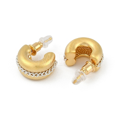 Brass C-Shaped with Chain Charm Stud Earrings EJEW-Q391-02G-1