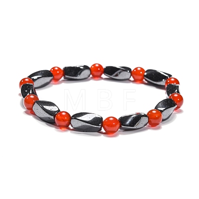 Round Natural Carnelian Stretch Bracelets X-BJEW-G072-13-1