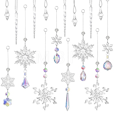 16Pcs Glass Snowflake Christmas Tree Hanging Ornaments PW-WG46191-01-1