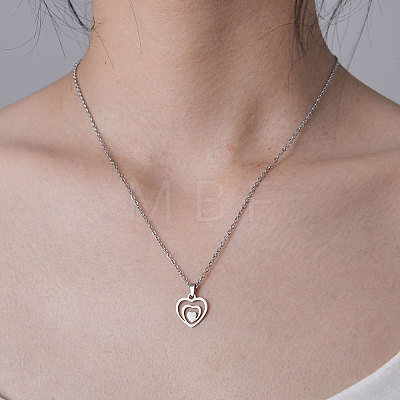 201 Stainless Steel Heart Pendant Necklace NJEW-OY001-02-1