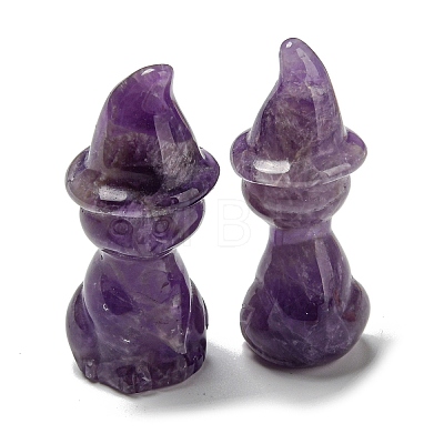 Natural Amethyst Carved Healing Cat with Witch Hat Figurines DJEW-D012-07C-1