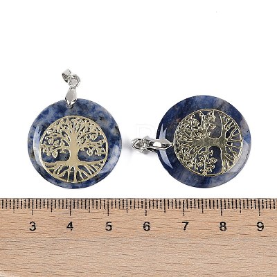 Natural Blue Spot Jasper Flat Round Pendants G-Q188-01P-12-1