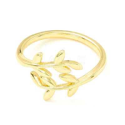 Brass Leaf Wrapped Open Cuff Ring for Women RJEW-P027-03G-1