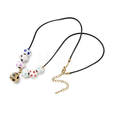 Sports 304 Stainless Steel Enamel Football Pendant Black Waxed Cord Necklaces SA-CBA5F92-02G-1