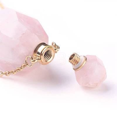 Natural Rose Quartz Openable Perfume Bottle Pendant Necklaces NJEW-G325-02G-1