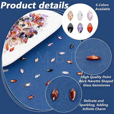 180Pcs 6 Colors Cubic Zirconia Pointed Back Cabochons ZIRC-PH0001-44-1