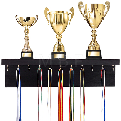 Rectangle Pine Wood Wall Mounted Jewelry Display Stands with 24Pcs Golden Tone Metal Hooks ODIS-WH0038-271-1