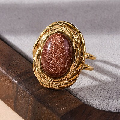 Oval Synthetic Goldstone Finger Rings RJEW-M063-01G-19-1