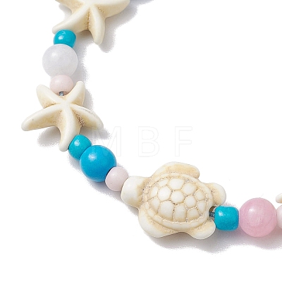 3Pcs 3 Styles Starfish & Turtle Synthetic Turquoise Braided Bead Bracelet Sets BJEW-JB10348-1