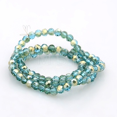 Half Rainbow Plated Glass Faceted(32 Facets) Round Spacer Beads Strands GLAA-A027-3mm-HR04-1