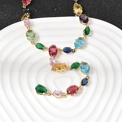 Brass Pave Colorful Cubic Zirconia Geometric Link Chain Necklaces NJEW-C111-03C-1
